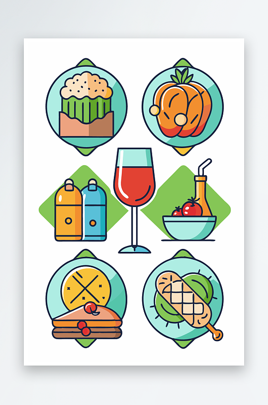 美酒美食图标插画元素-众图网