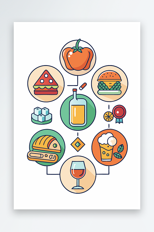 美酒美食图标插画元素-众图网