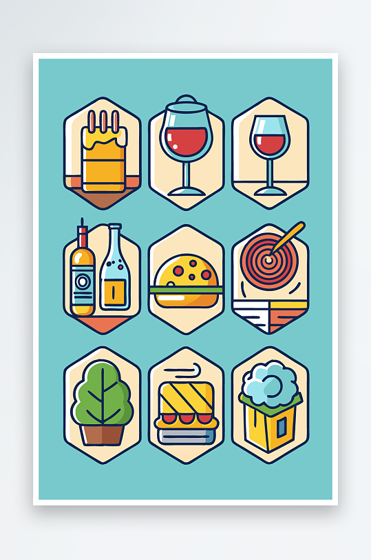 美酒美食图标插画元素-众图网