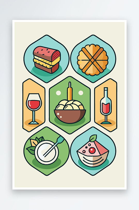 美酒美食图标插画元素-众图网