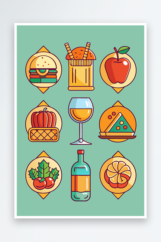 美酒美食图标插画-众图网