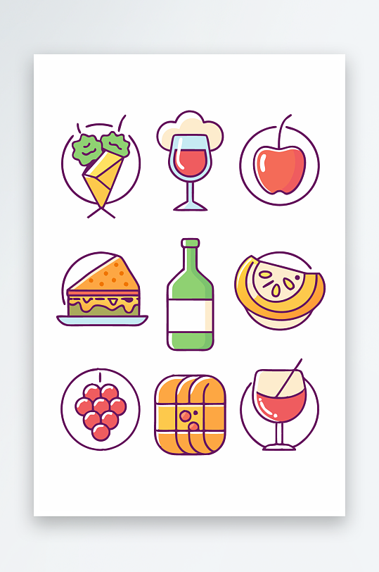 美酒美食图标插画-众图网