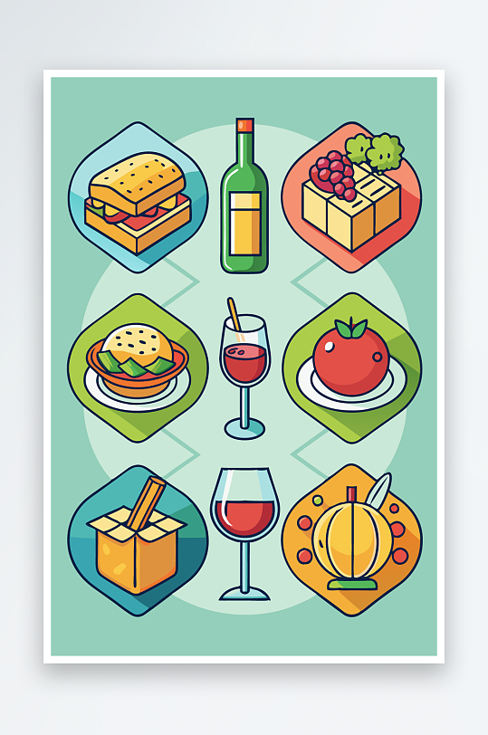 美酒美食图标插画-众图网