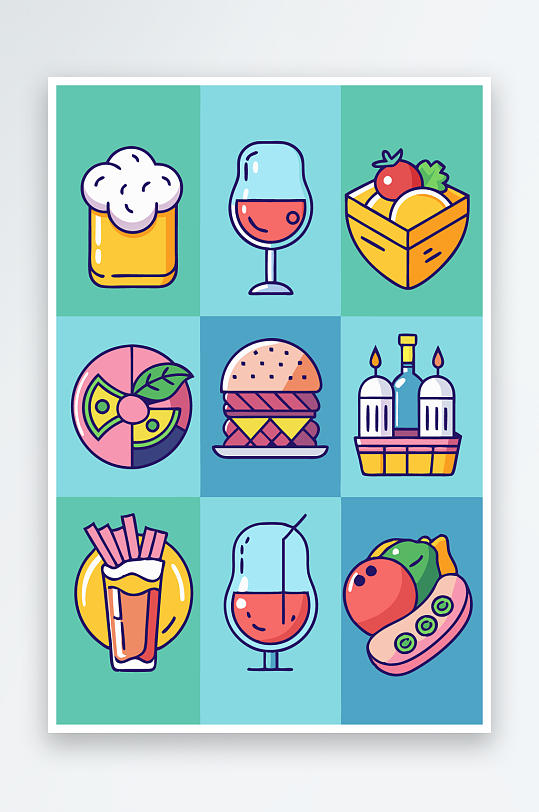 美酒美食图标插画-众图网