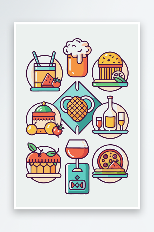 美酒美食图标插画-众图网