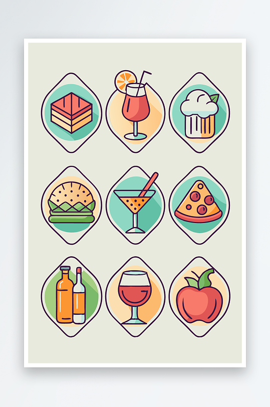 美酒美食图标插画-众图网