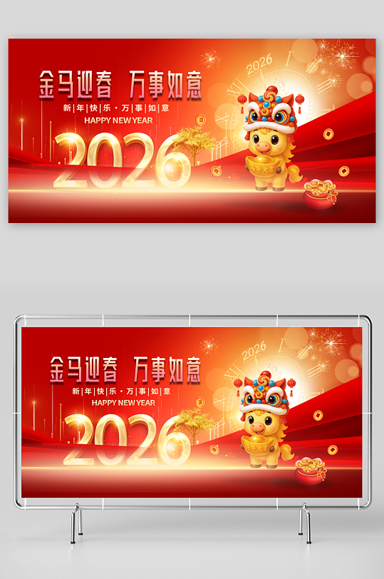 马年春节展板广告设计-众图网