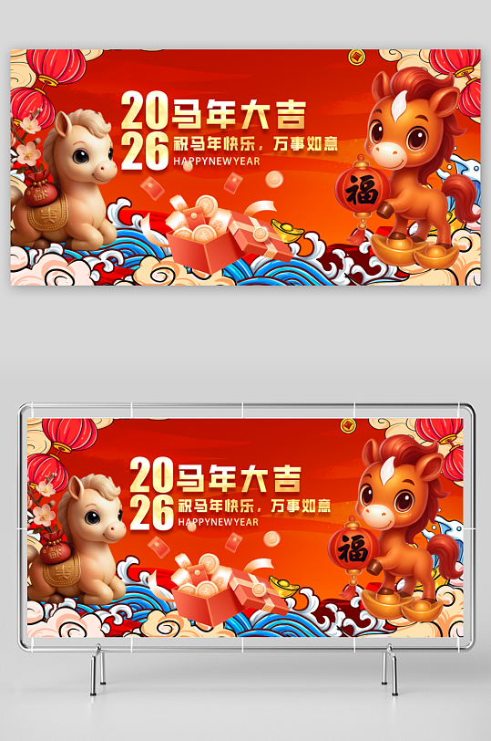 马年春节展板广告-众图网