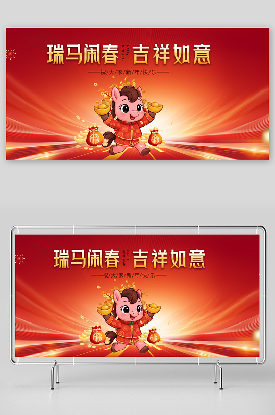 马年春节展板广告设计-众图网