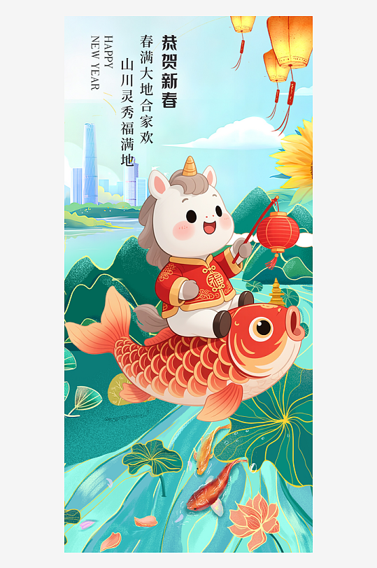 马年春节海报广告-众图网