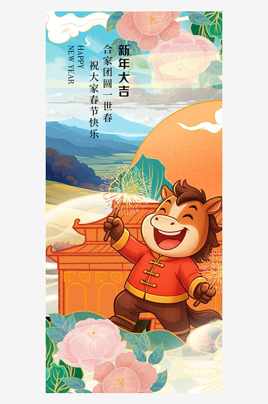 马年春节海报广告设计-众图网
