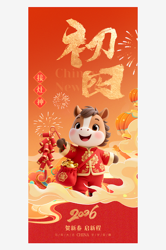 2026年马年春节年俗海报-众图网