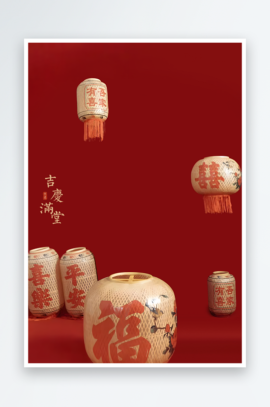 吉庆满堂海报背景模板-众图网