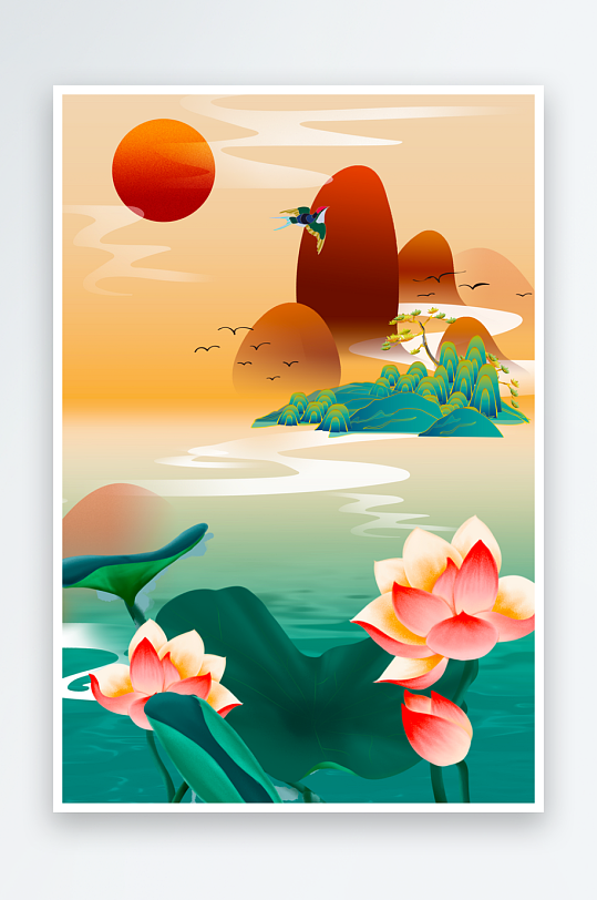 工笔画莲花荷花图-众图网