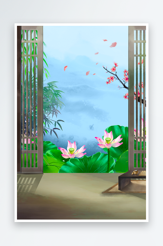 工笔画莲花荷花图-众图网