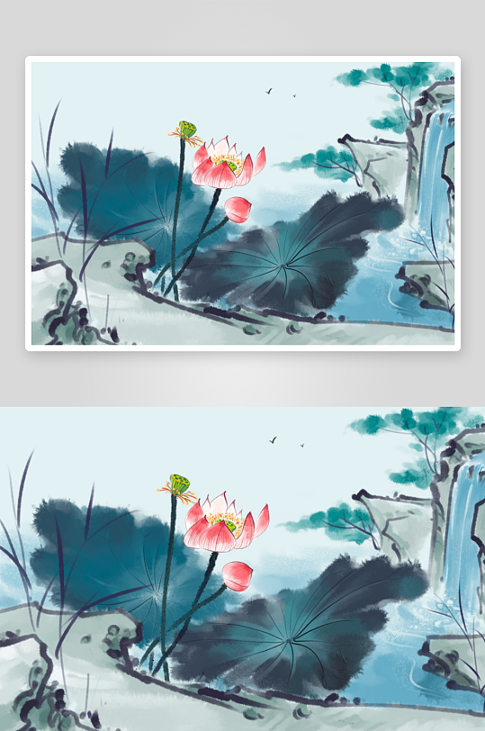 工笔画莲花荷花图-众图网