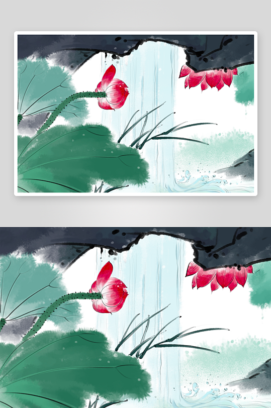 工笔画莲花荷花图-众图网