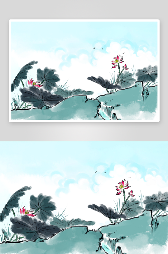 工笔画水彩莲花荷花图-众图网