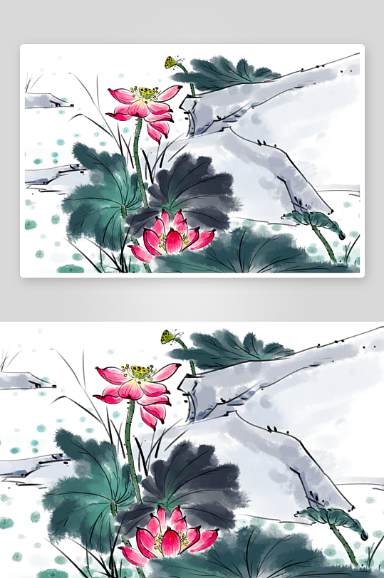 工笔画水彩莲花荷花图-众图网