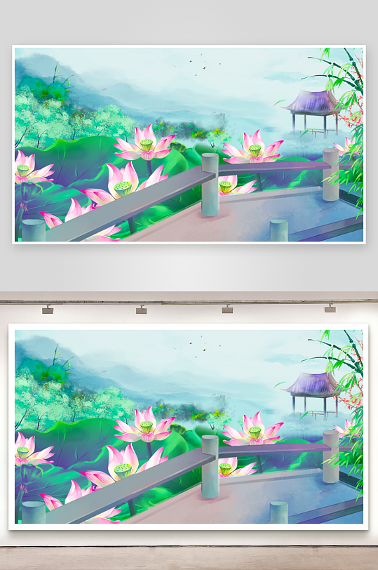 工笔画水彩莲花荷花图-众图网