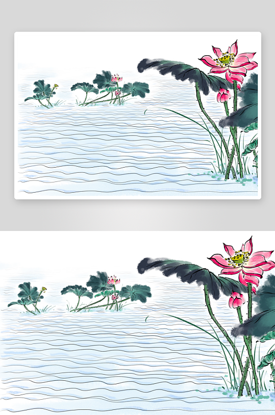 工笔画水彩莲花荷花图-众图网