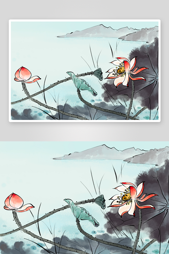 工笔画莲花荷花图-众图网