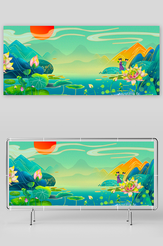 工笔画莲花荷花图-众图网