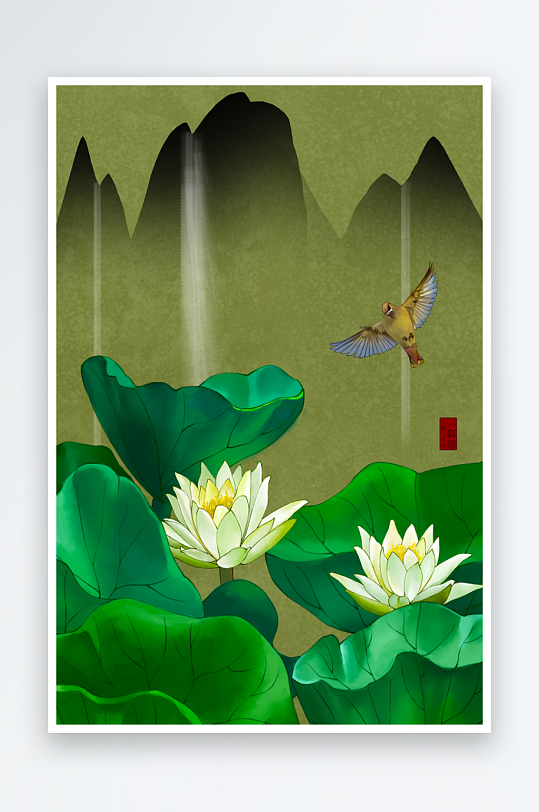 中国风水墨莲花图装饰画-众图网