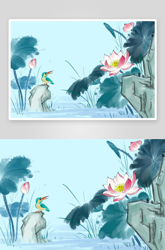 中国风水墨莲花图装饰画-众图网