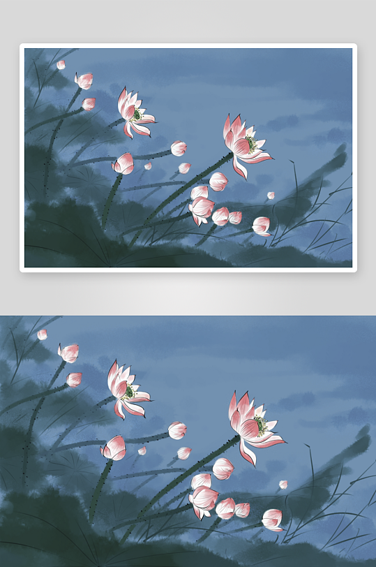 水墨莲花风景画装饰画-众图网