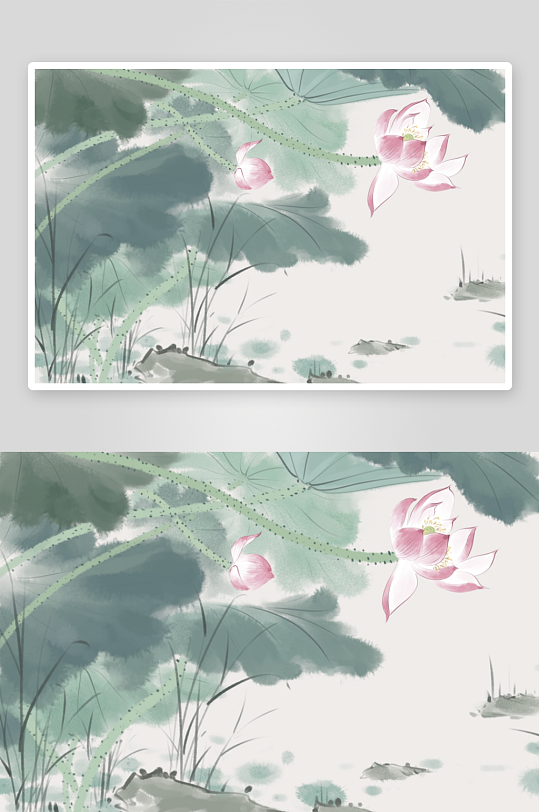 水墨莲花风景画装饰画-众图网