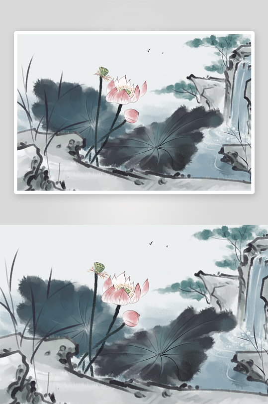 水墨莲花风景画装饰画-众图网