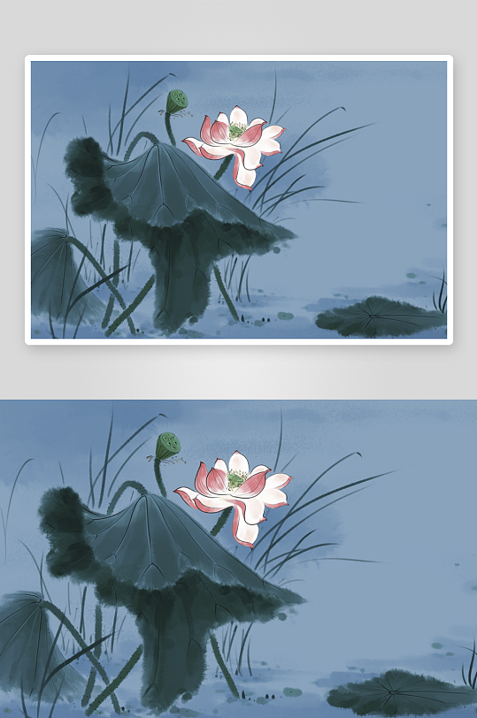 水墨莲花风景画装饰画-众图网