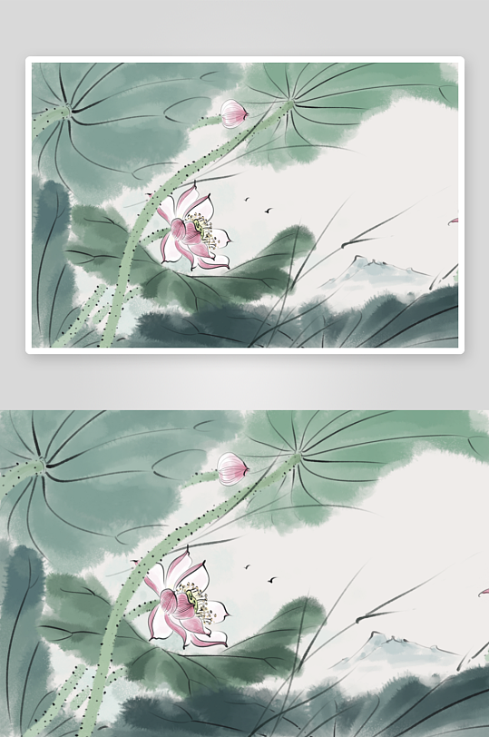 水墨莲花风景画装饰画-众图网