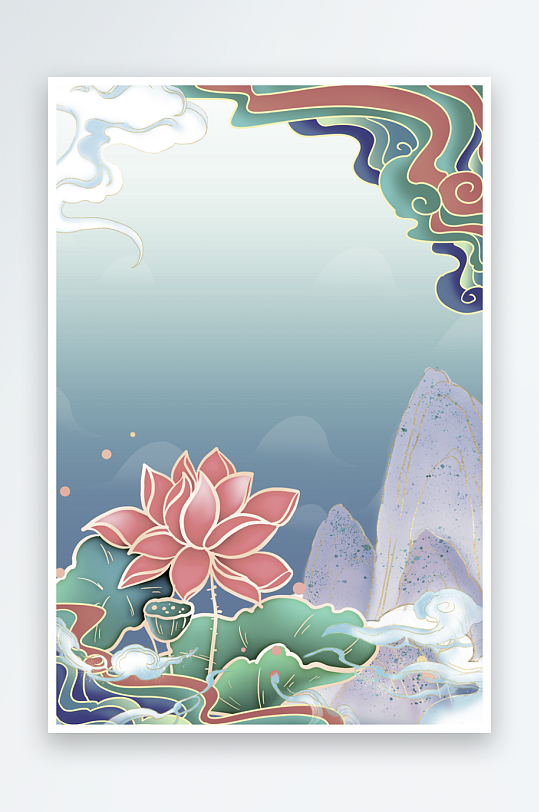 水墨莲花风景画装饰画-众图网