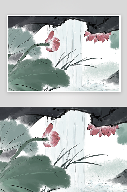 水墨莲花风景画装饰画-众图网