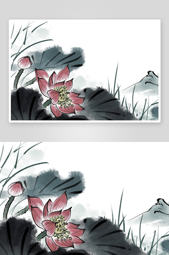 水墨莲花风景画装饰画-众图网