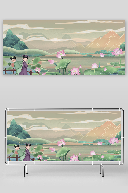 水墨莲花风景画装饰画-众图网