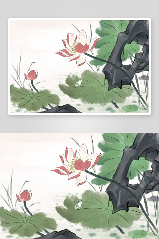 水墨莲花风景画装饰画-众图网