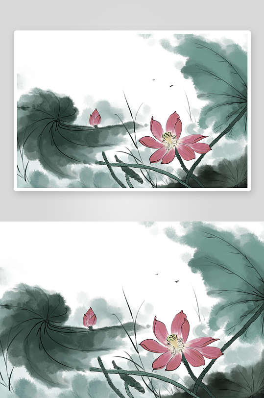 水墨莲花风景画装饰画素材-众图网