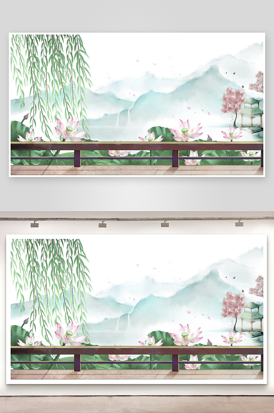 水墨莲花风景画装饰画-众图网