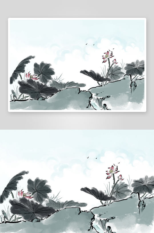 水墨莲花风景画装饰画素材-众图网