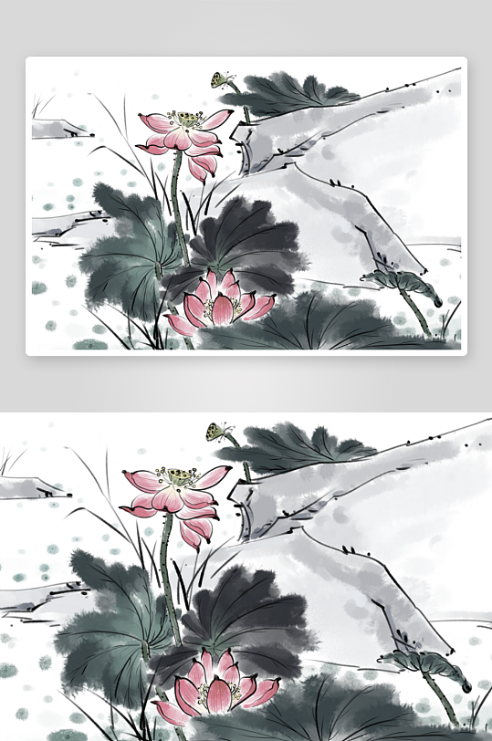 水墨莲花风景画装饰画素材-众图网