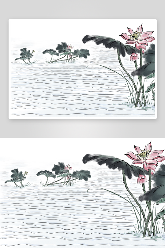 水墨莲花风景画装饰画素材-众图网