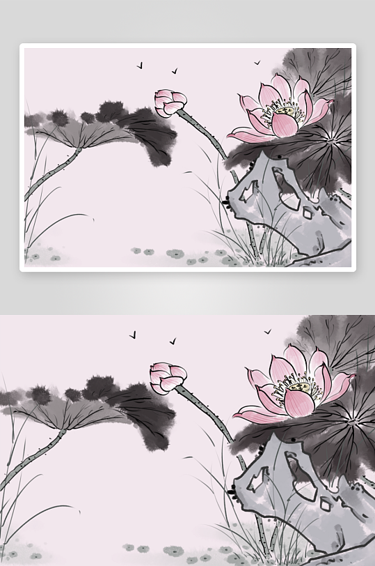 水墨莲花风景画装饰画素材-众图网
