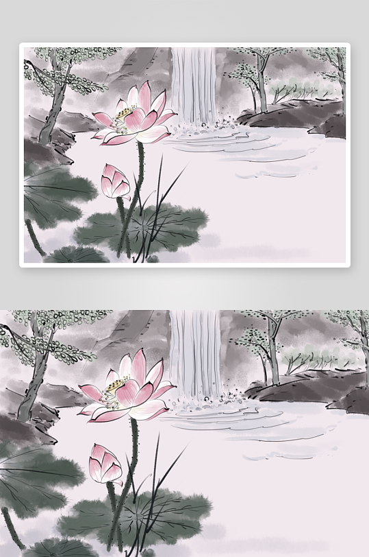 水墨莲花风景画装饰画素材-众图网