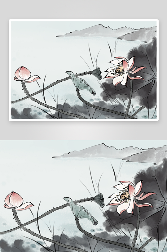 水墨莲花风景画装饰画-众图网