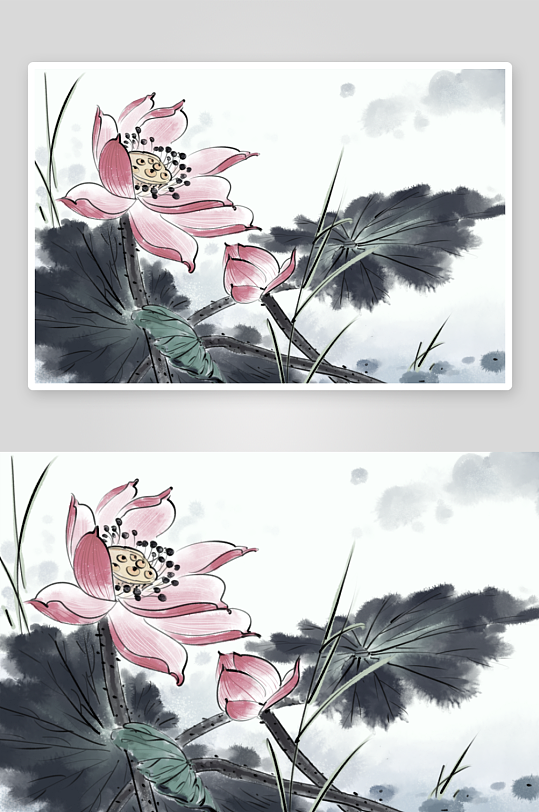 水墨莲花风景画装饰画-众图网