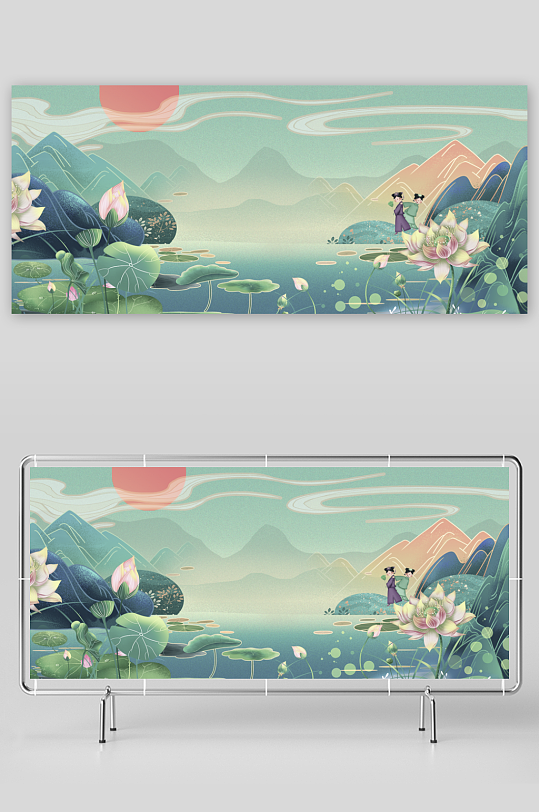 水墨莲花风景画装饰画-众图网