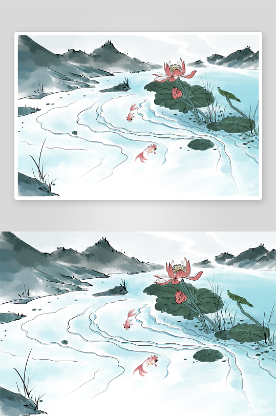 水墨莲花风景画装饰画-众图网